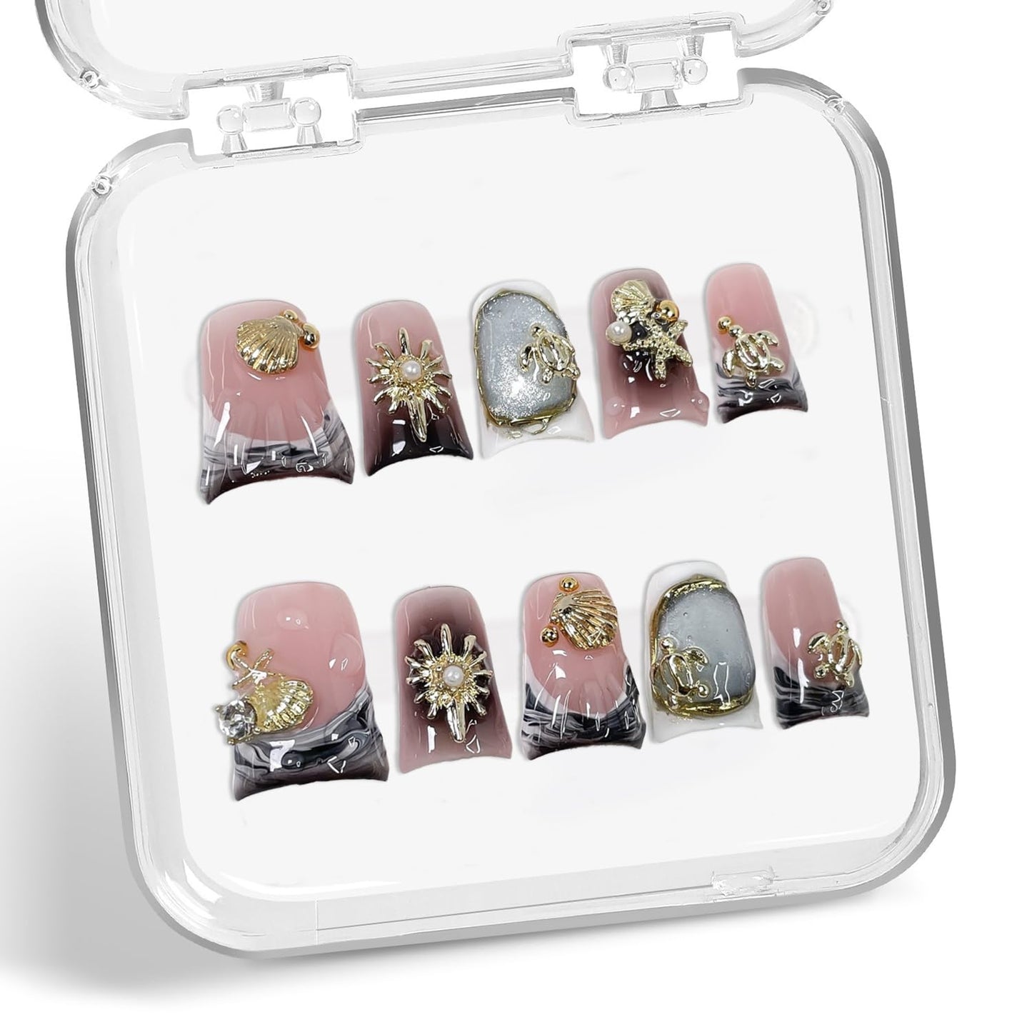 Colorful 3D Flower Press-On Nails - Handmade Thick Acrylic Full Cover | White French Tip (Medium)