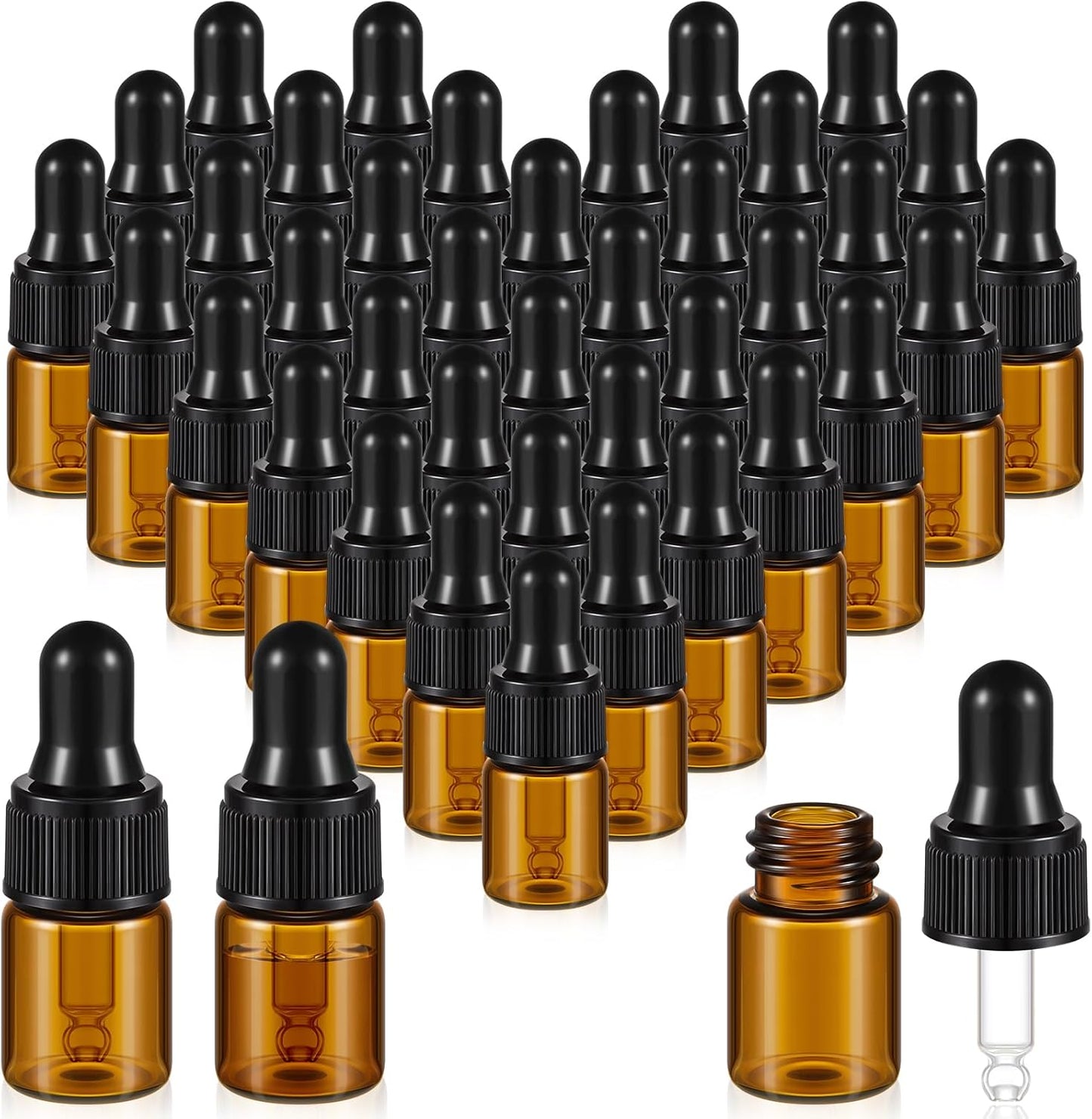 Mini Glass Oil Dropper Bottles - 100 Pcs 1 ml Clear Essential Sample Containers | Travel-Friendly Perfume Vials with Caps
