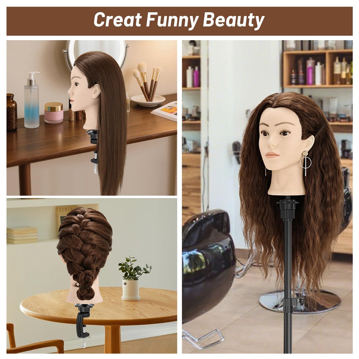 24" Mannequin Head with Hair for Hairdressing Training and Hair Styling