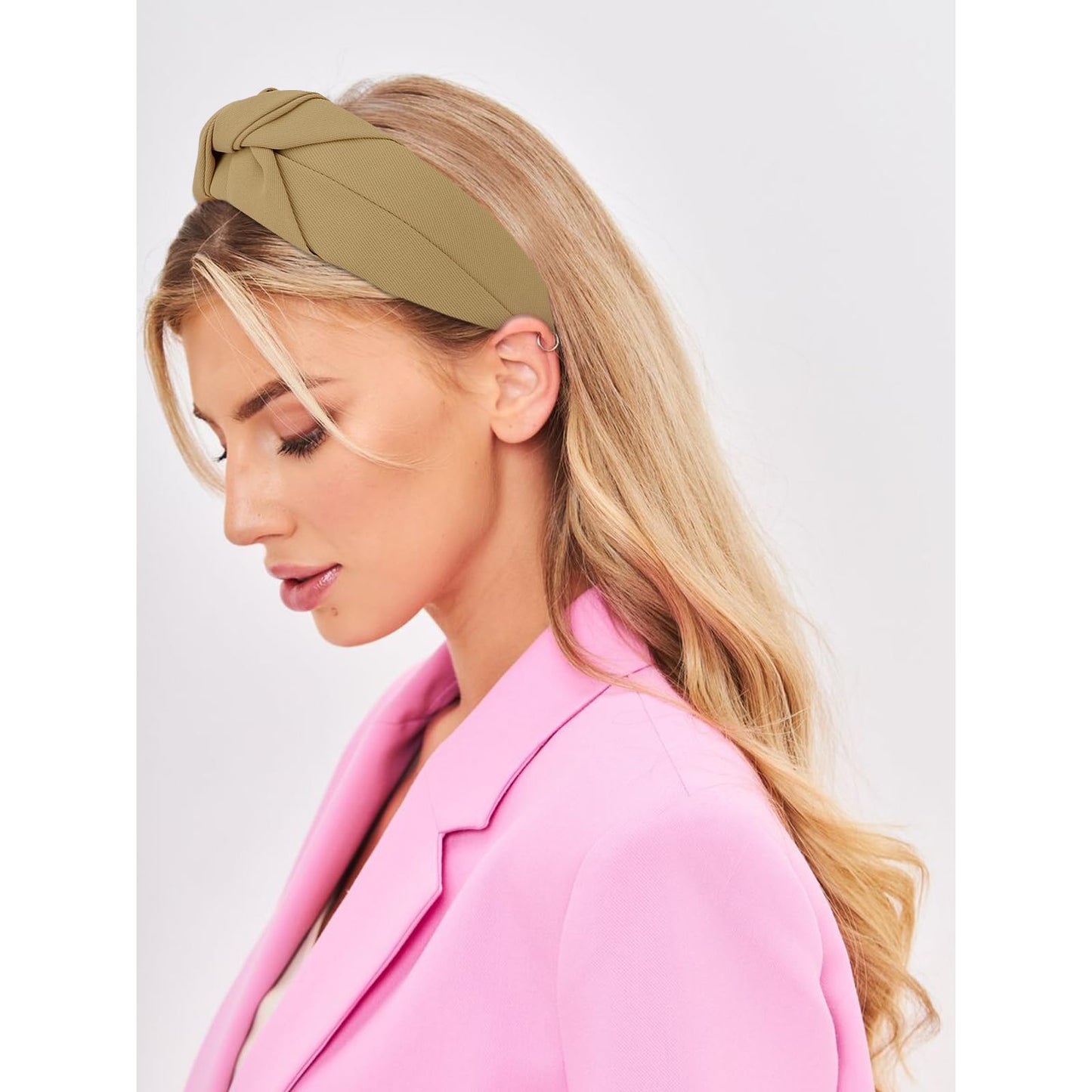 Amariver Khaki Headband Knotted Wide Headband for Women Top Knot Hair Band Non-slip Head Band Soft Fashion Hair Accessories for Women Girls