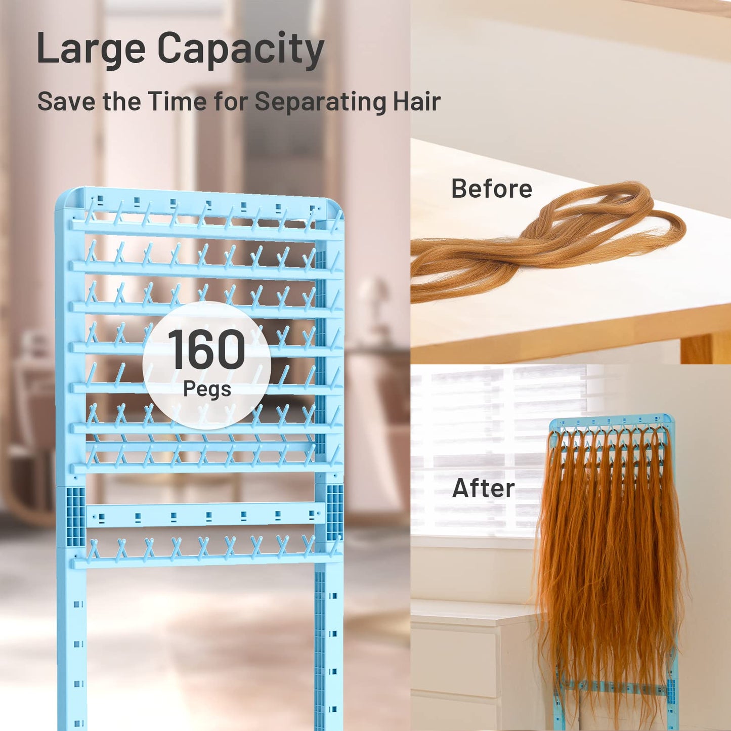 Yumkfoi Adjustable Braiding Hair Rack 160 Pegs, Double-Sided Standing Hair Stand for Braiding, Adjustable Height Braid Rack with Wheels for Stylists