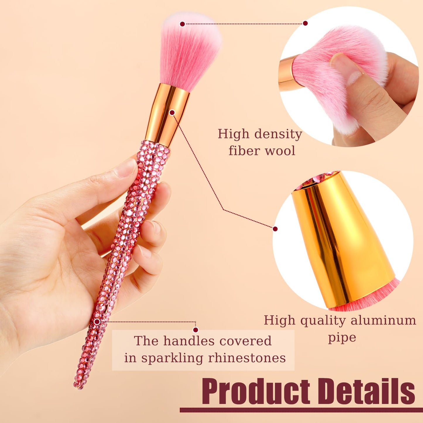Rtteri 13 Pcs Rhinestone Pink Makeup Brushes Set Yellow Bling Crystal Professional Face Cosmetics Blending Liquid Foundation Powder Concealer Eye Shadows Make up Beauty Tool Glitter with Holder