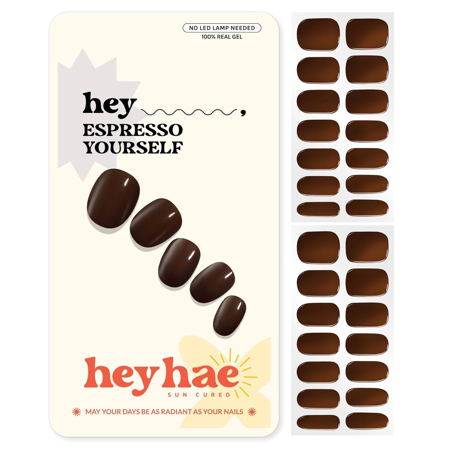 Heyhae Semi Cured Gel Nail Strips - Easy Apply Brown Fall Design | 28 Strips, Prep Pads & Nail File Included