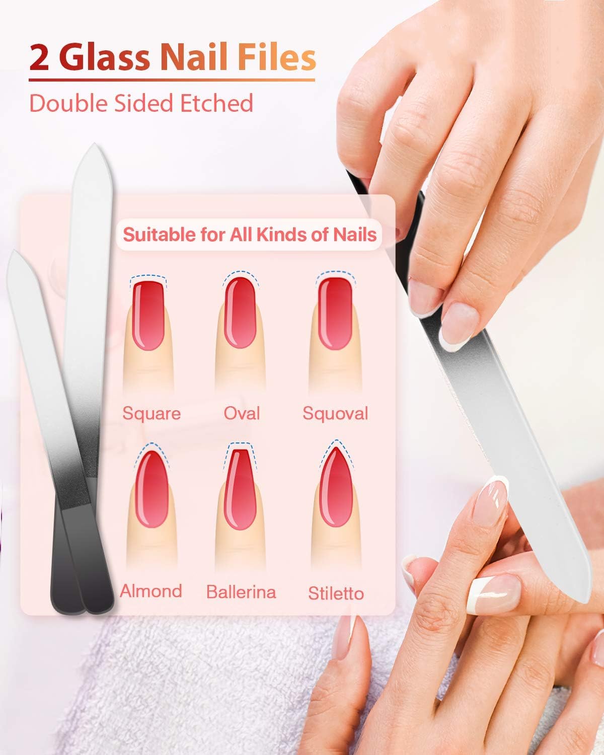 Crystal Nail File Set - 4PC Glass Nail Files & Buffers with Case | Professional Manicure Tools for Natural Nails