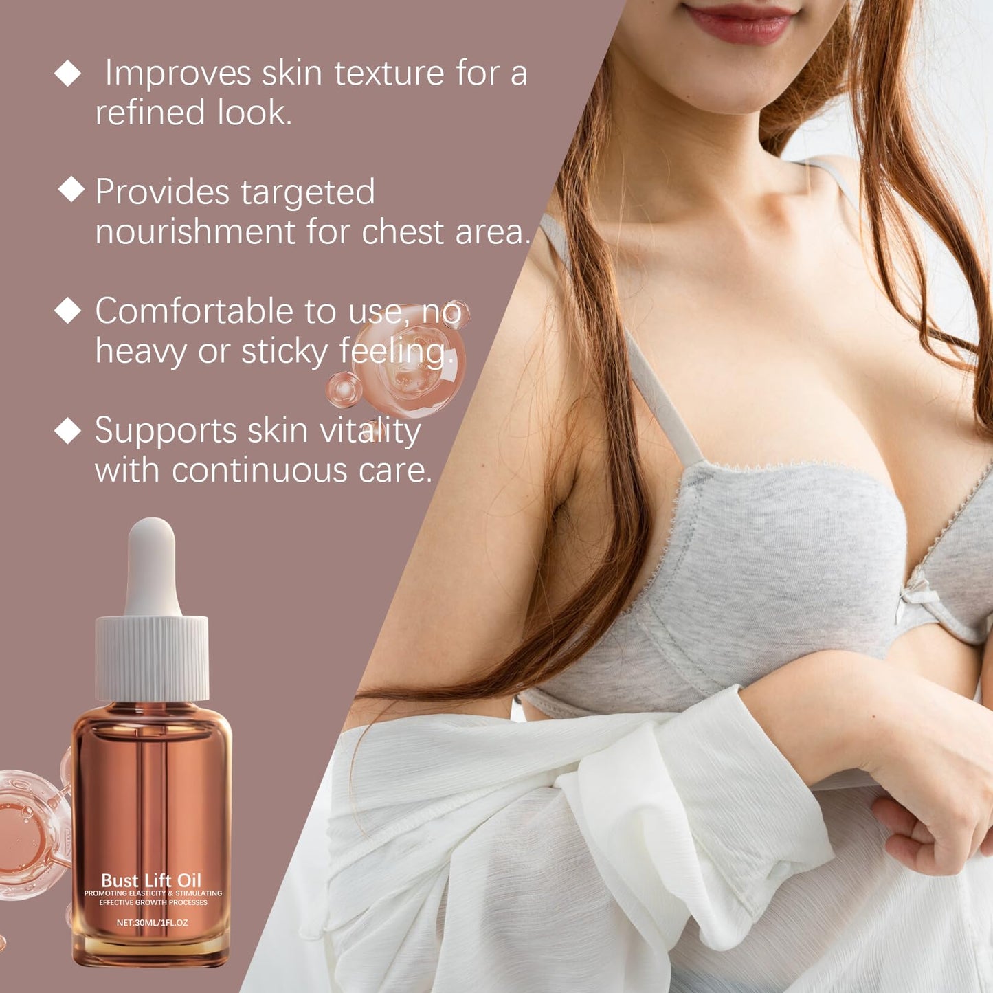 KunMan Bust Lift Oil, Breast Plump Oil, Lightweight & No-Greasy, Lift, Firm & Plum Naturally, for All Skin Types, 1Fl.oz