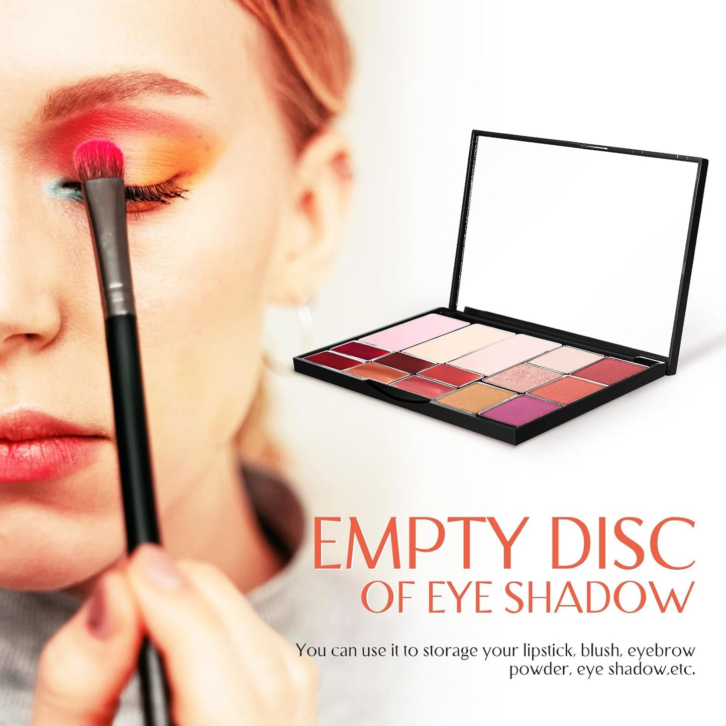 Magnetic Makeup Palette - Empty Eyeshadow Palette with Mirror | 15 Pans for Eyeshadow, Lipstick & Blush