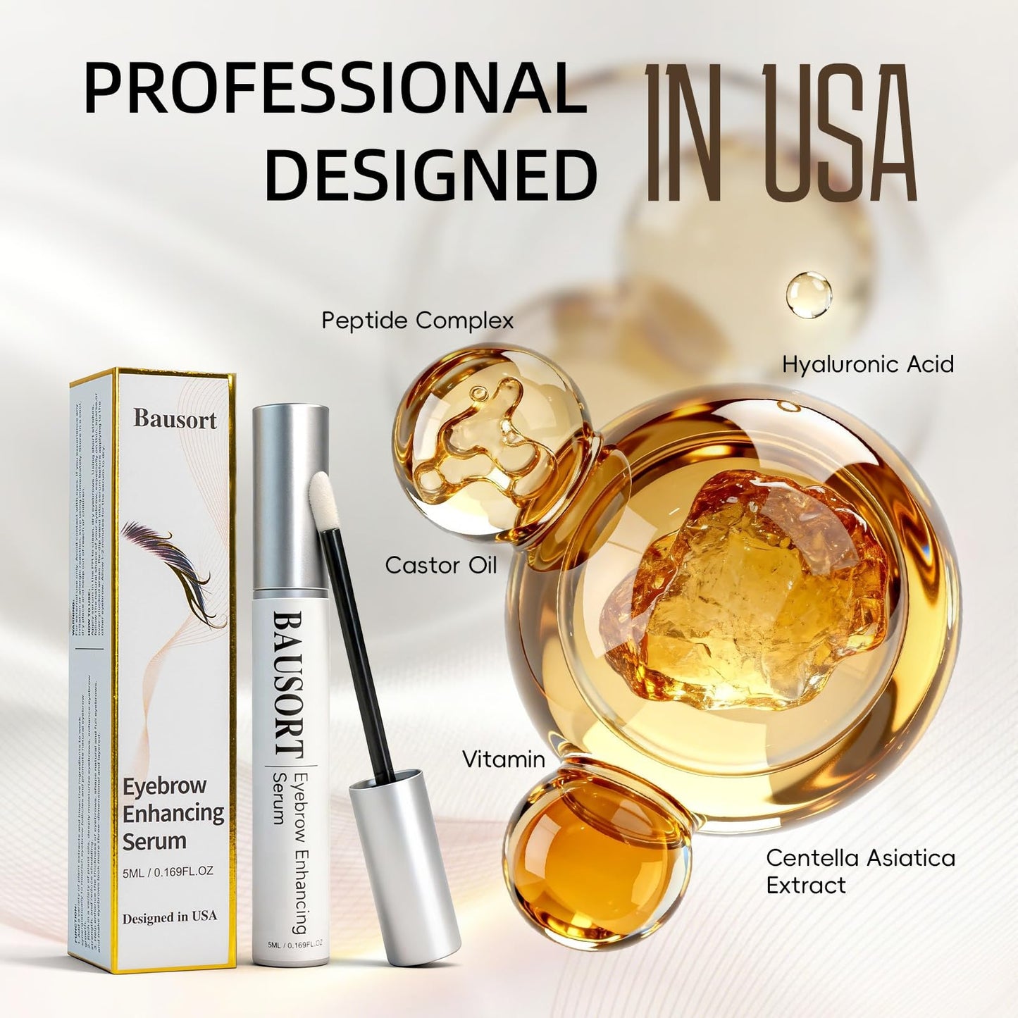 Eyebrow Growth Serum, Peptide Jojoba Eyebrow Serum Advanced Absorption for Longer, Thicker & Fuller Lashes and Brows, Vegan & Cruelty-Free, Clinically Tested (5mL)