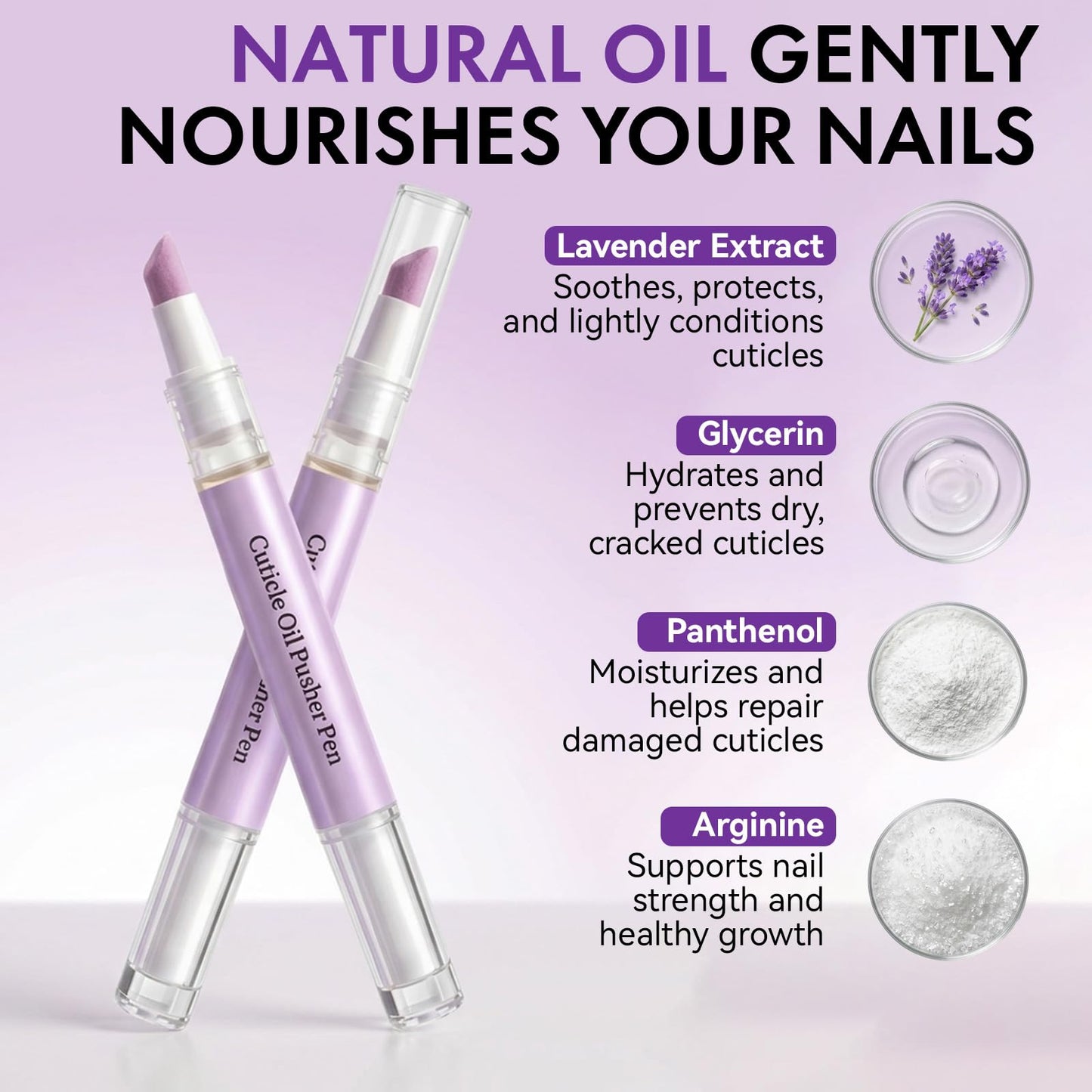 Glopink 2 in 1 Cuticle Oil Pusher Pen, Ceramic Cuticle Pen with 2ml Lavender Oil, Gentle Cuticle Remover Pen for Hangnails, Dry & Damaged Nails, Exfoliates, Strengthens, Polishes, Smoothes, 2 PCS