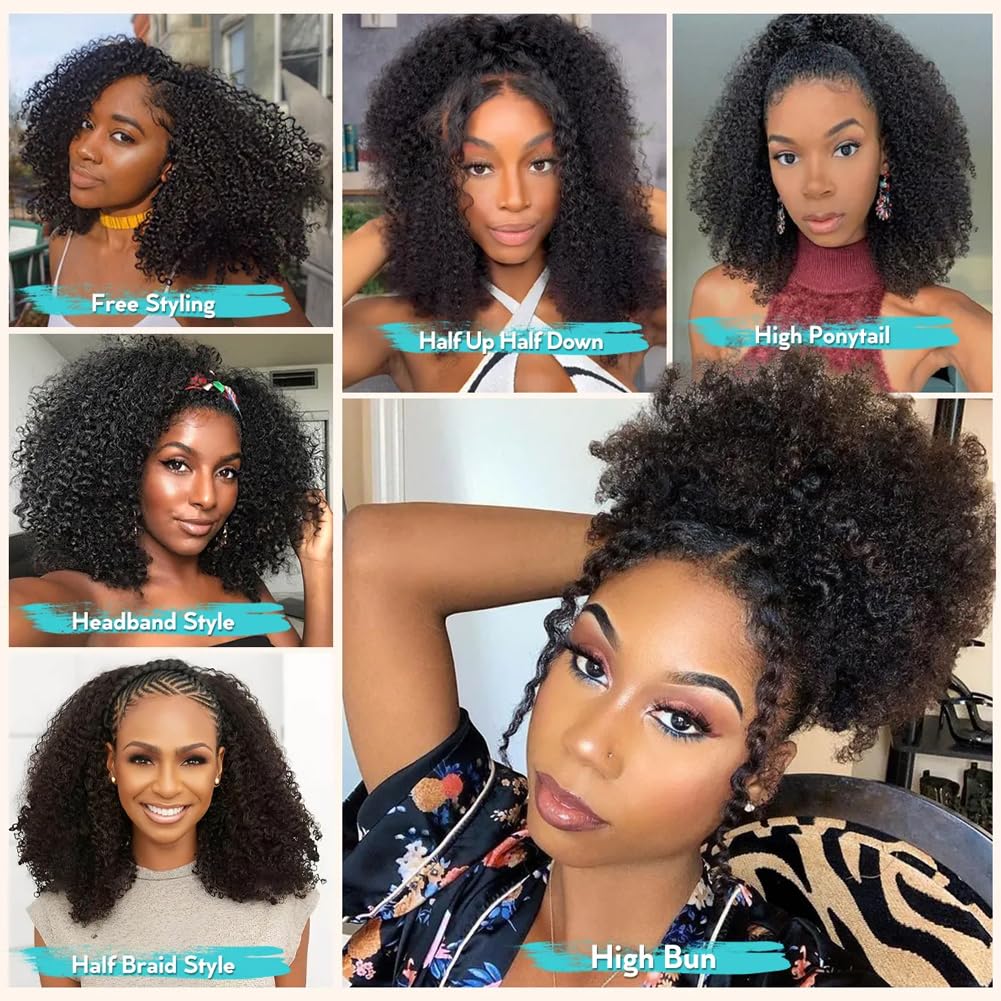 Kinky Curly 3 In 1 Half Wig - 200% Density Human Hair | 16 Inch Afro Curly Flip Wig for Women