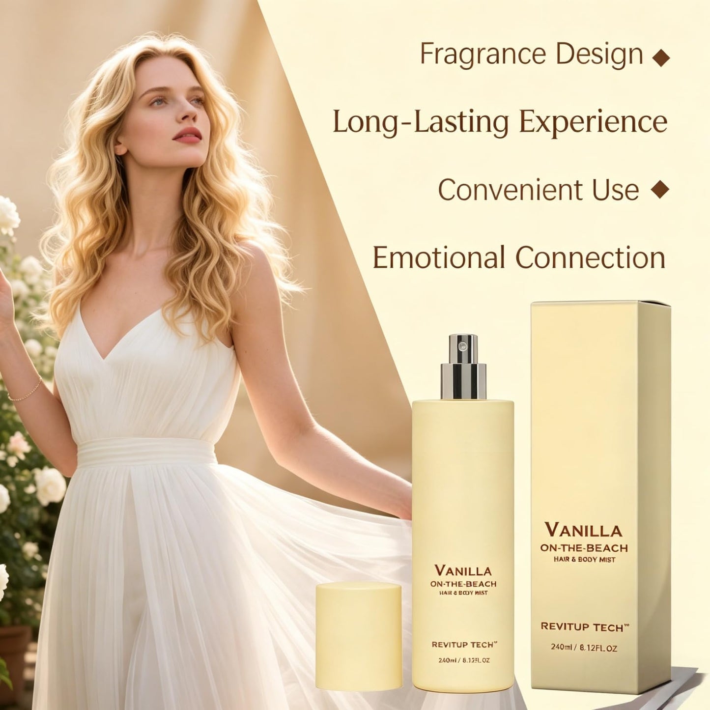 JohSahn Ballavite Vanilla on the beach hair and body mist,Vanilla & Coconut Body Fragrance Spray For Women, Long-Lasting Hydrating Perfume Mist