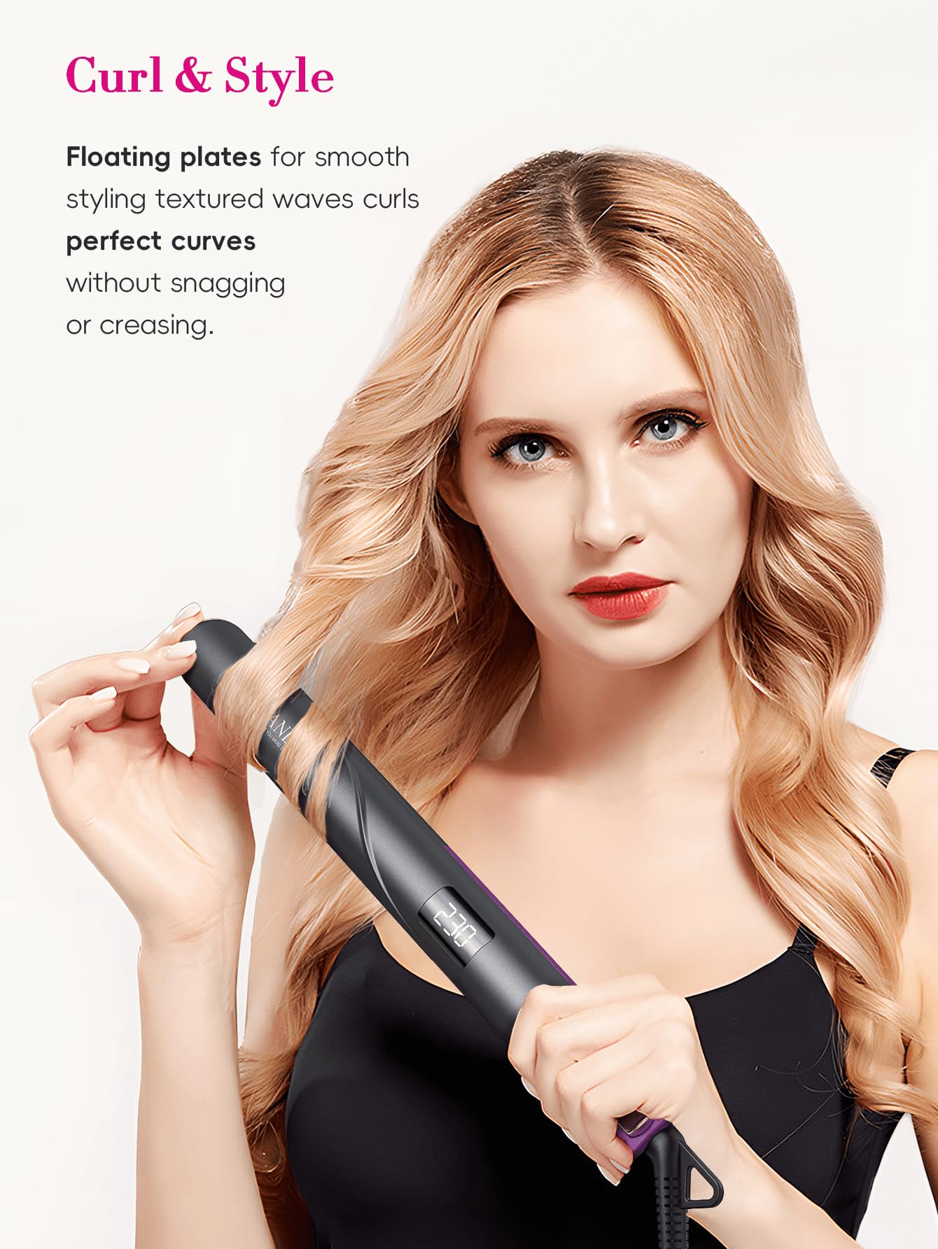 LANDOT Flat Iron Hair Straightener 1 inch - Ceramic Ionic Straightening Iron for Frizz-Free Shine Hair - Adjustable Temp 250-450F for All Hair Types, Auto Shut Off + Travel Pouch