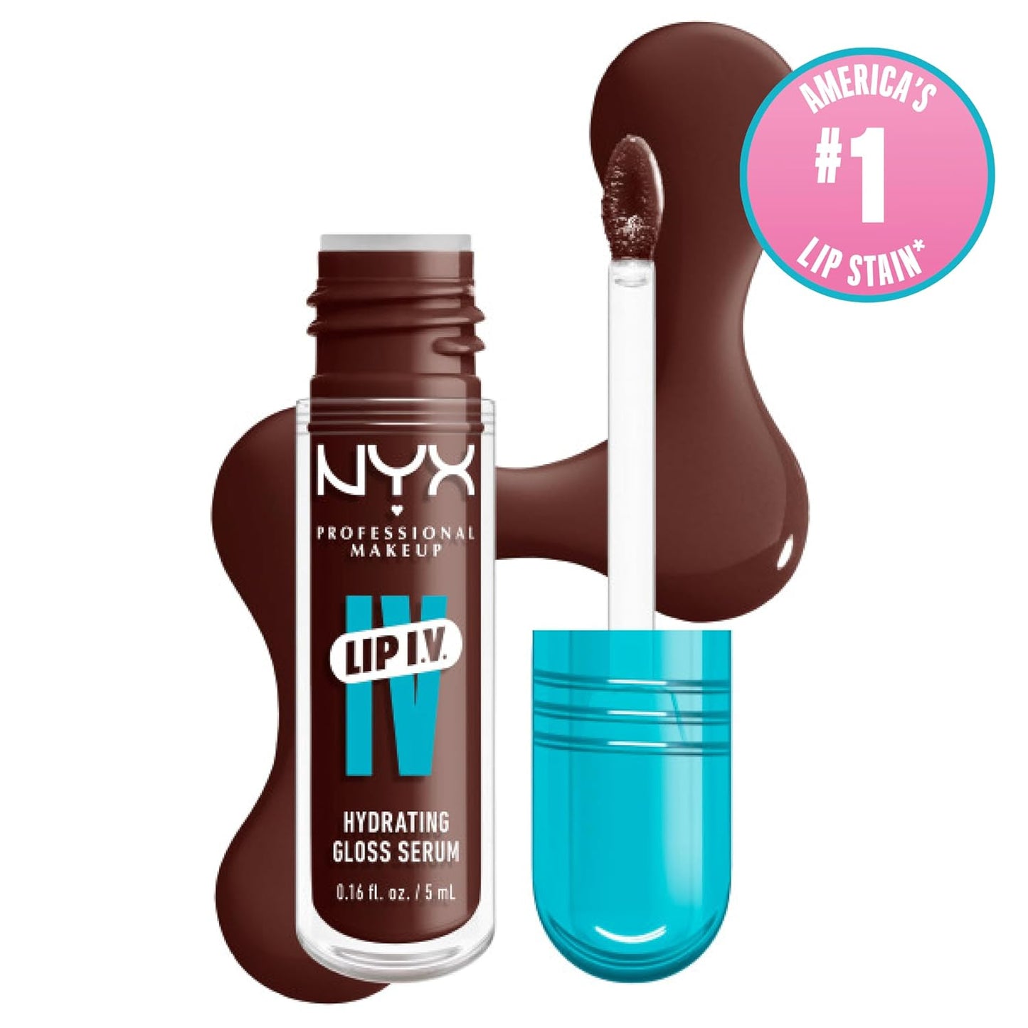NYX Lip IV Hydrating Glossy Lip Stain - Long-Lasting Vegan Formula with 12 HR Hydration | Mocha Me Wet (Brown)