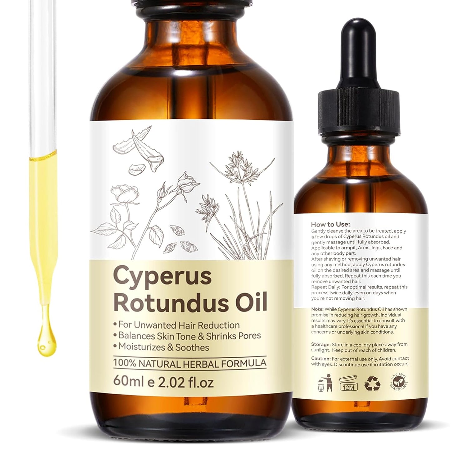 Natural Cyperus Rotundus Oil for Hair Removal - Reduces Unwanted Hair Growth | Suitable for All Skin Types
