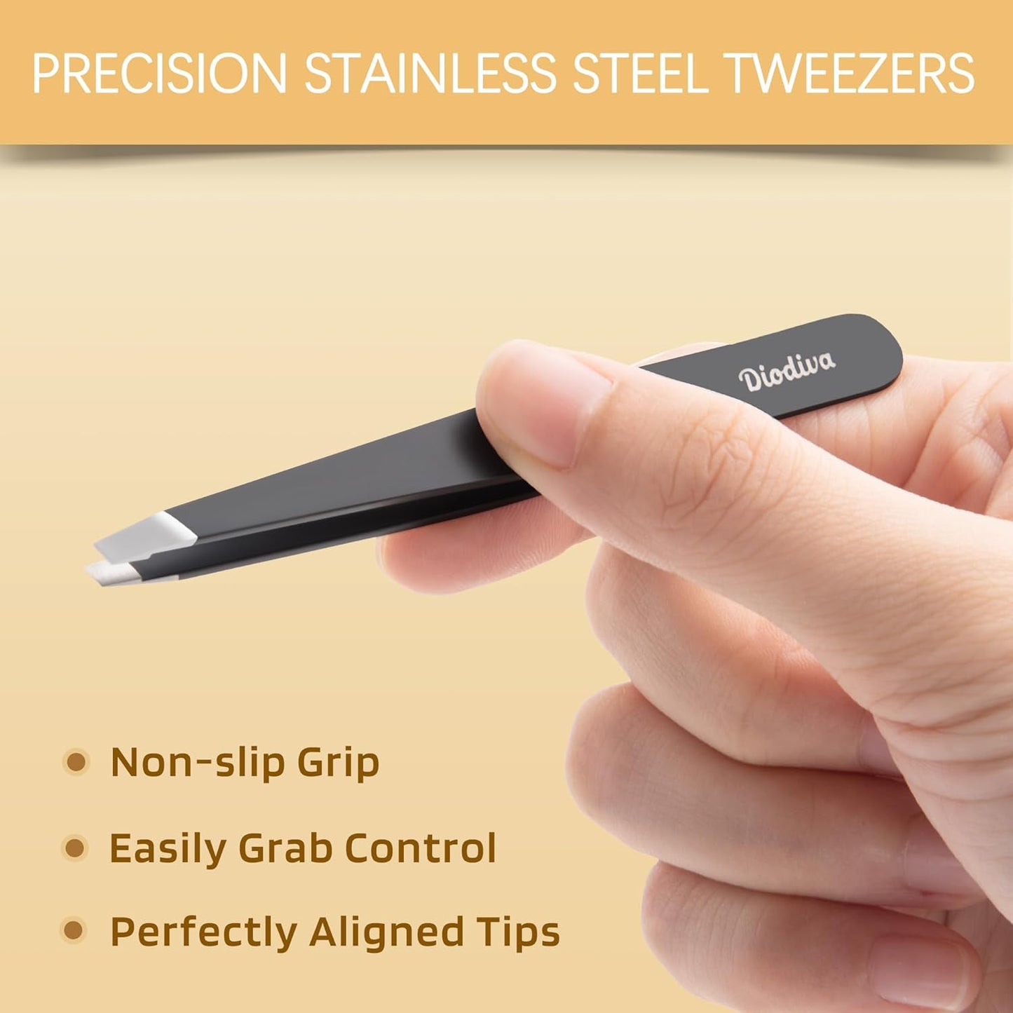Precision Eyebrow Tweezers Set - 2-Pack Slant & Point Tip Stainless Steel for Hair Removal | Professional Grooming Case - Black