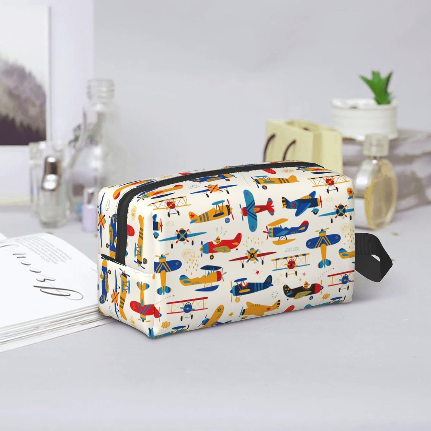 Kids Travel Toiletry Bag - Waterproof Hanging Cosmetic Pouch for Boys & Girls | Helicopter Design
