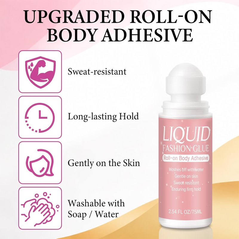 Body Glue Roll-On for Clothes & Skin - Sweat Resistant, Long-Lasting Adhesive | 2.54 Oz for Dancers & Costumes