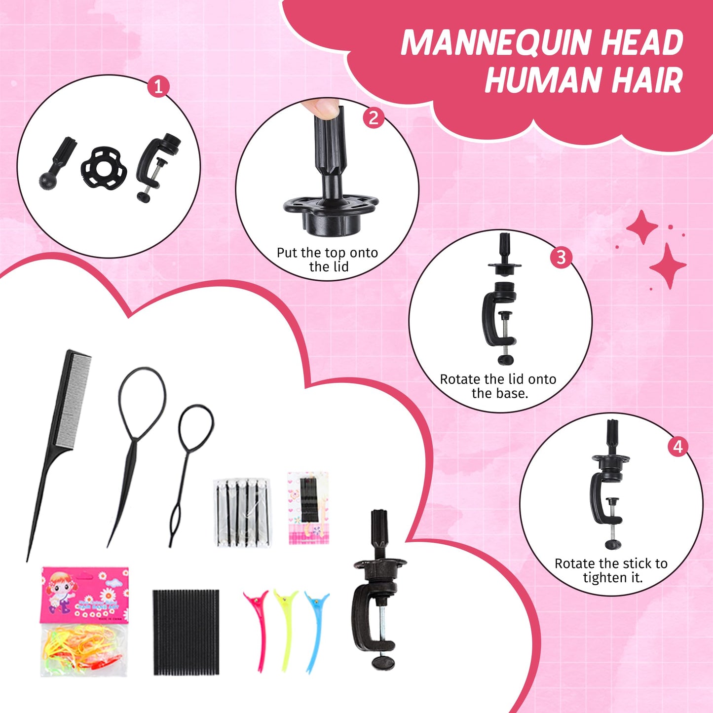 Mannequin Head 100% Human Hair Manikin for Braiding Styling Doll Head 18"
