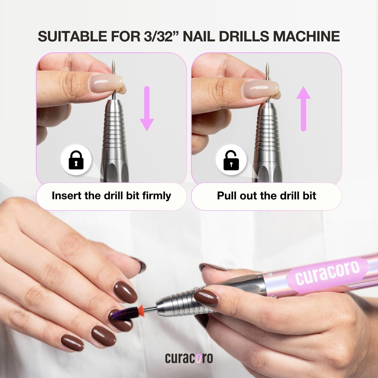 Curacoro Cuticle Nail Drill Bit 3/32'' 1.2mm Flame Polygon Bit