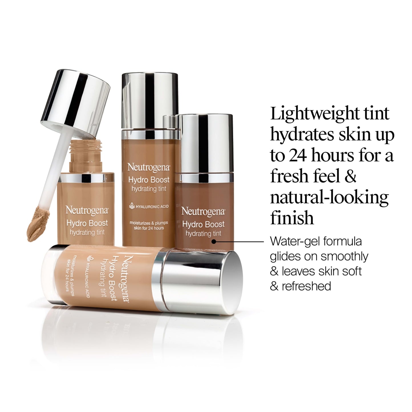 Neutrogena Hydro Boost Hydrating Tint, Lightweight Foundation for Dry Skin, Hyaluronic Acid, Moisturizing Skincare Makeup, Oil-Free, Water-Gel, Smooth Natural Coverage, Buff 30, 1.0 fl oz
