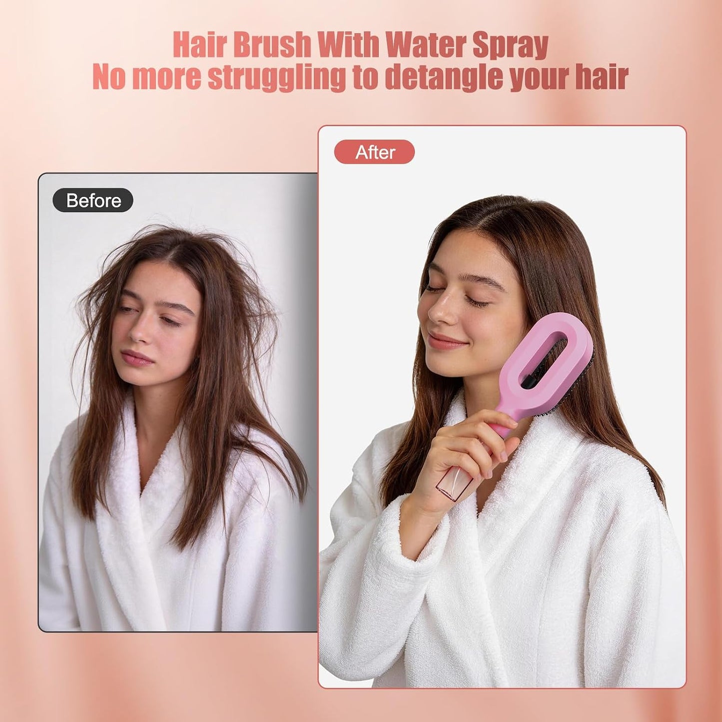 Portable Misting Hair Brush - 2-in-1 Wet & Dry Detangling Tool with Water Spray | Anti-Frizz, Suitable for All Hair Types (Pink)