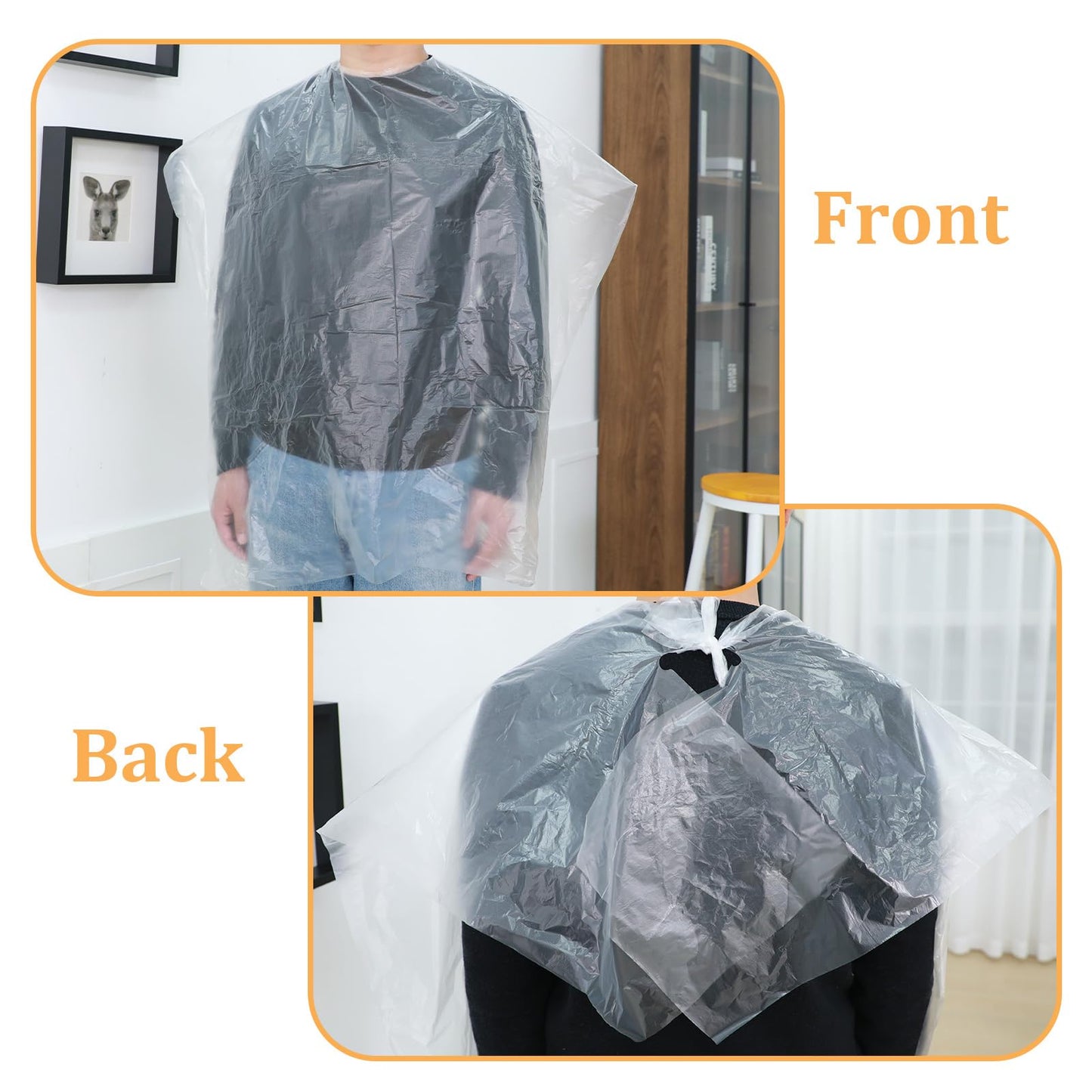 200 Pcs Disposable Salon Cape, 47 x 35 Inch Waterproof Shampoo Cape, Clear Plastic Barber Shampoo Capes, for Hair Stylist Dye Cutting Coloring Perming Beauty Salon