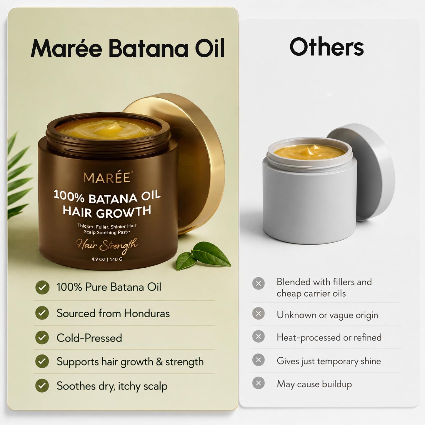 MAREE Batana Oil for Hair Growth – 100% Natural Botana Oils Hair Growth – Raw Batama Oil Paste from Honduras – Density, Thickness & Scalp Soothing for Women and Men – Aceite de Batana Para el Cabello