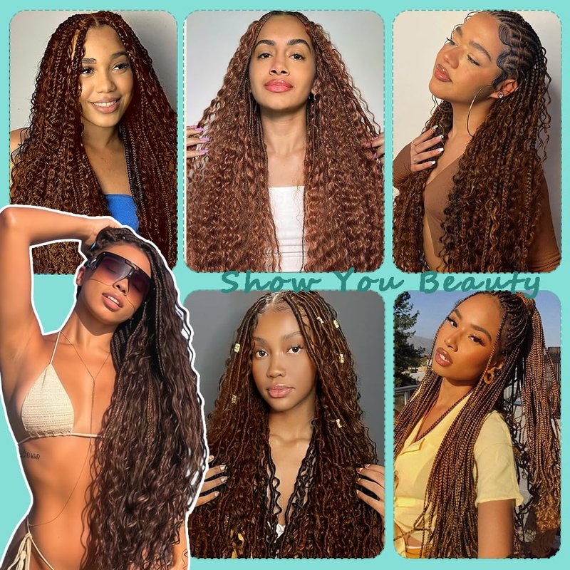 #30 Brown Human Braiding Hair for Boho Braids 2 Bundles 26 26 Inch Ash Blonde Deep Wave Braiding Hair for Bohemian Knotless Braids
