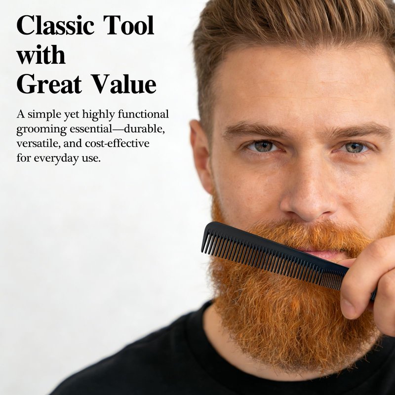 8-Pack 7.09" Black Pocket Barber Comb Set – Beard, Mustache, Hair & Sideburn Styling Combs for man