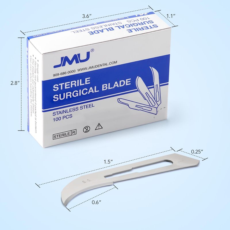 JMU 100pcs Sterile Surgical Blades #12, Disposable Stainless Steel Scalpel Blades, Individually Foil Wrapped