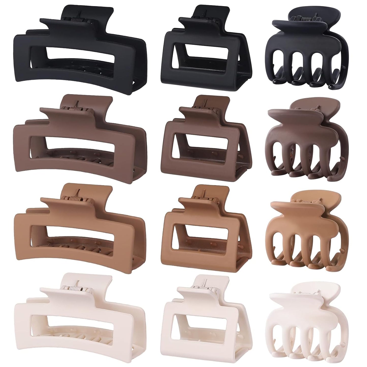12 Pcs Hair Clips for Women - Strong Hold Non-Slip Claw Clips in 3 Styles | Ideal for Thin, Thick, Curly Hair (Brown)