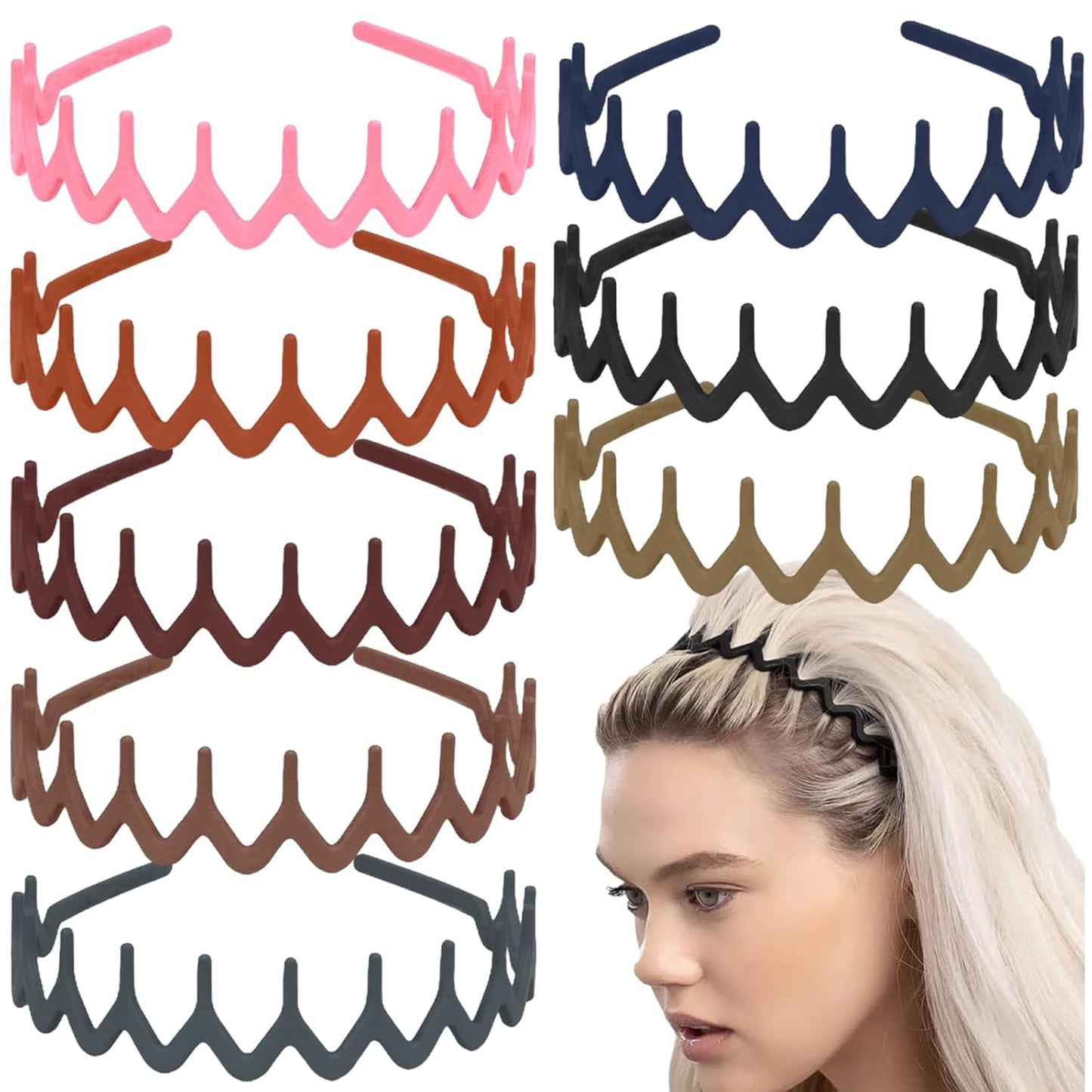 LAPOHI 8-Piece No-Slip Plastic Headbands Set - Effortless Style for Women, Men & Teens | Black
