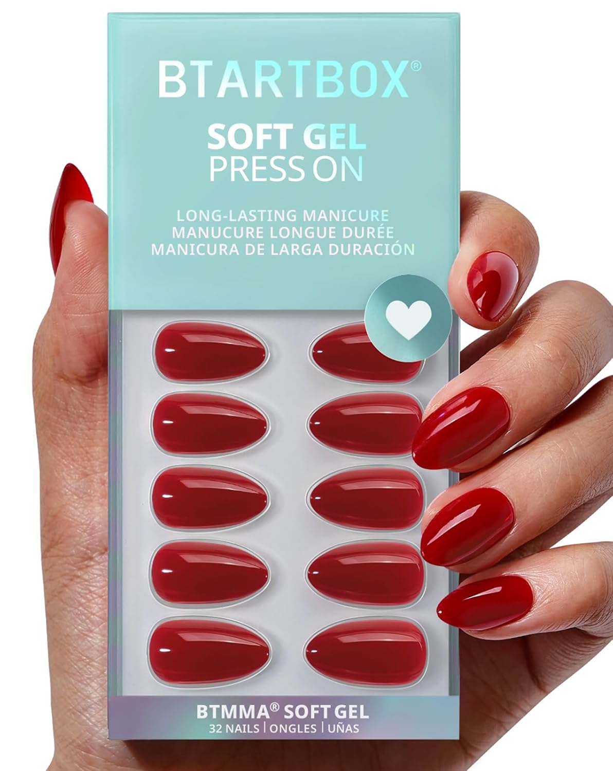 Press On Nails - Almond Shape Pastel Baby Pink Short Nails | Opaque Soft Gel, 32-Piece Kit in 16 Sizes