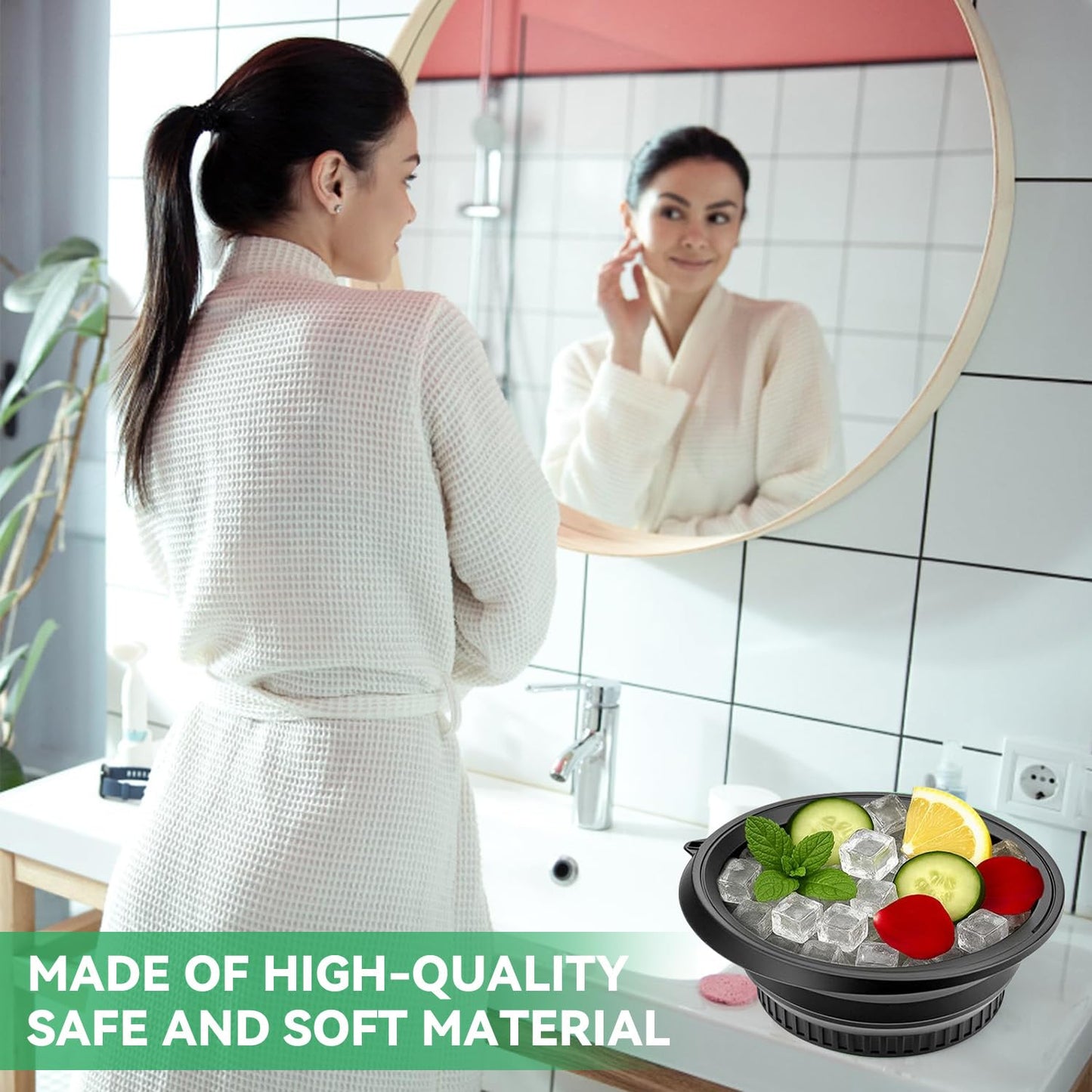 Face Bowl for Ice with Built-In Icetray, Silicone Ice Facial Folding Washbasin, Facial Plunge Bowl, Face Icebath at Home (Black)
