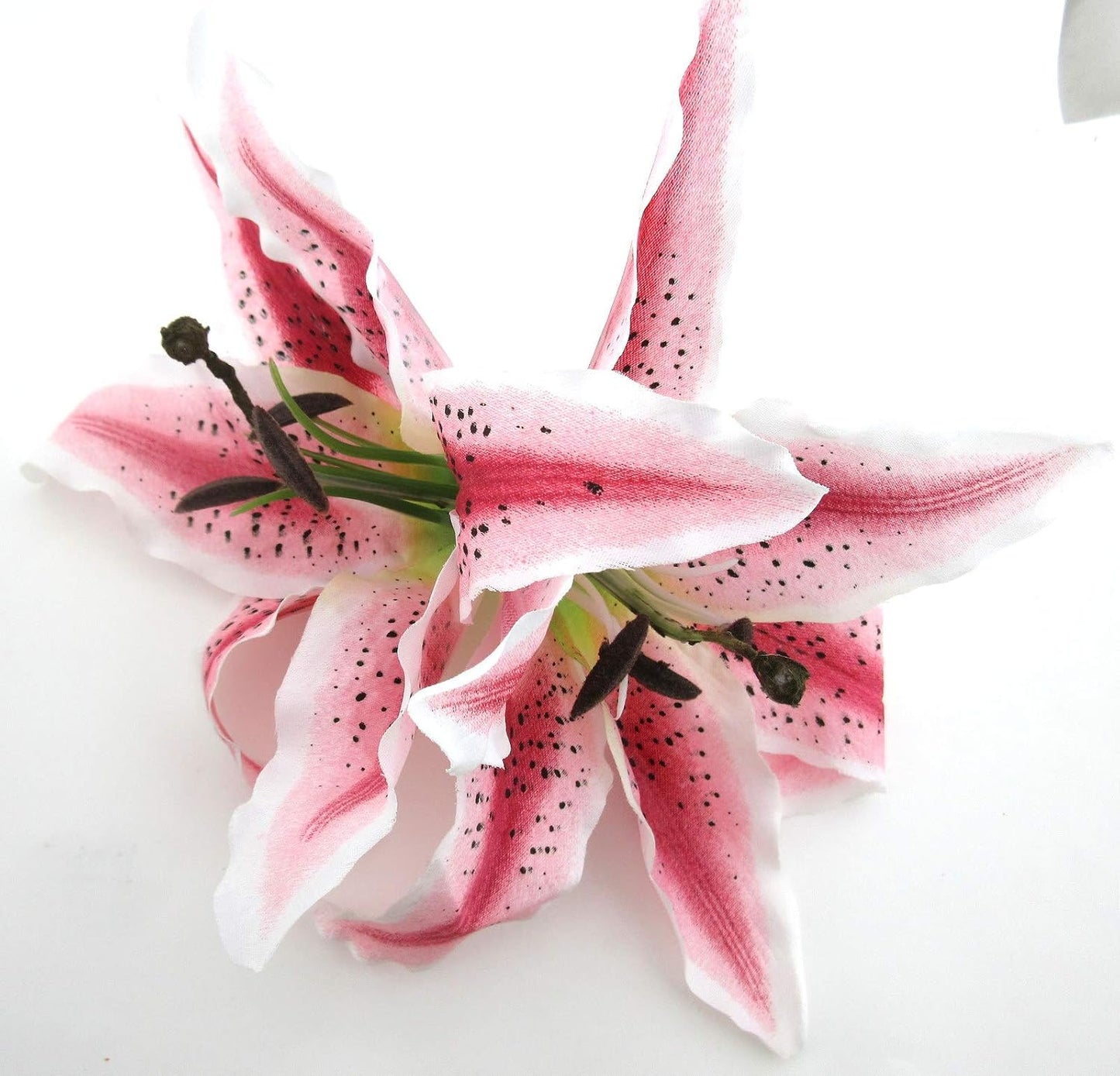 Pink Cream Tiger Lily Silk Flower Hair Clip - XL 8 Inch with Teeth