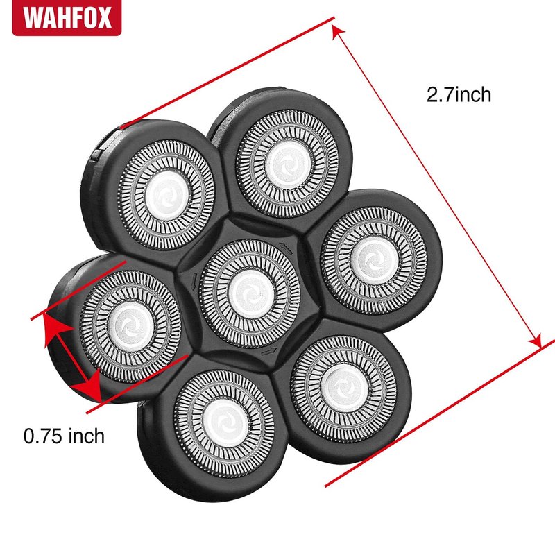 WAHFOX 7D Universal 7 Heads for HeadShaver,and Other Brand Head Shaver Replacement Blades, 7 Heads Beard Cutter Replacement Blade Easy Install Electric Razor Shaver (7D Black)