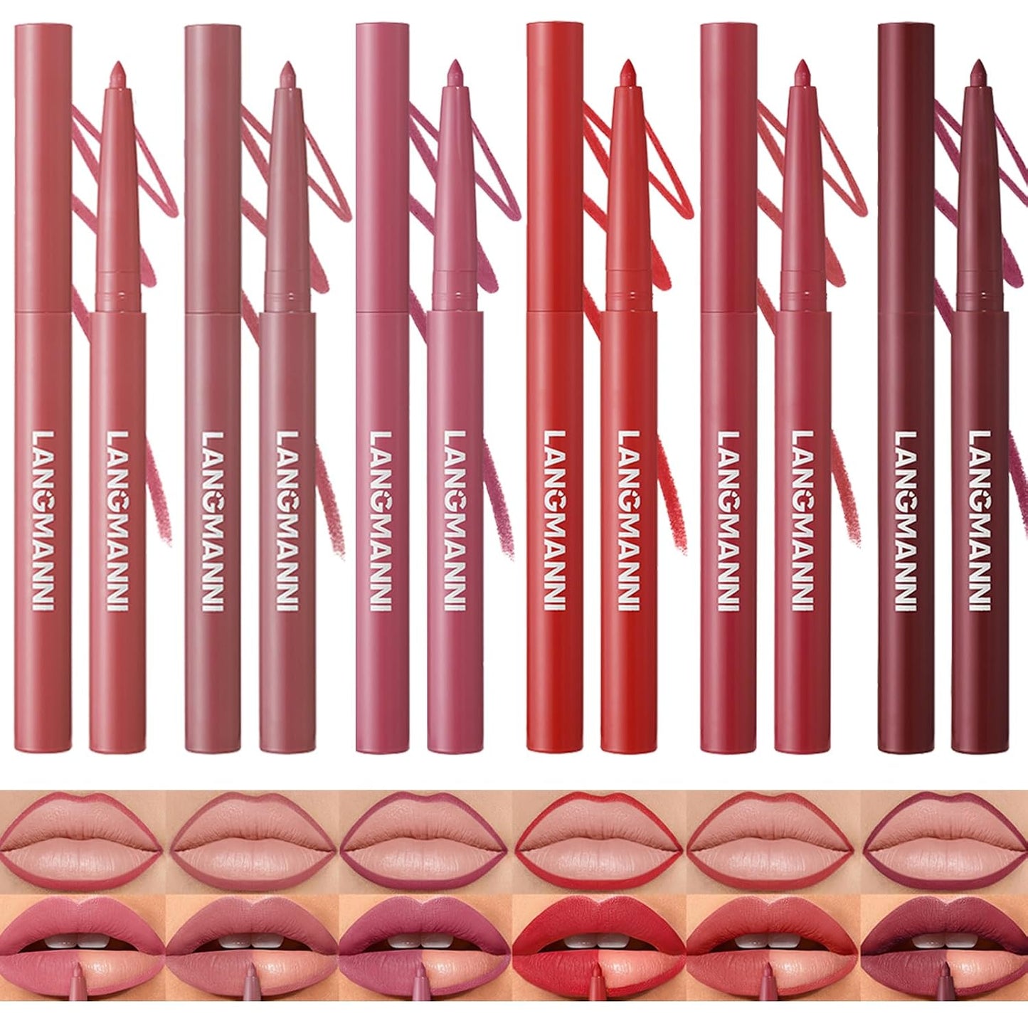 LANGMANNI 12-Color Matte Velvet Lip Liner Set | Smooth, Waterproof & Highly Pigmented for Daily Makeup