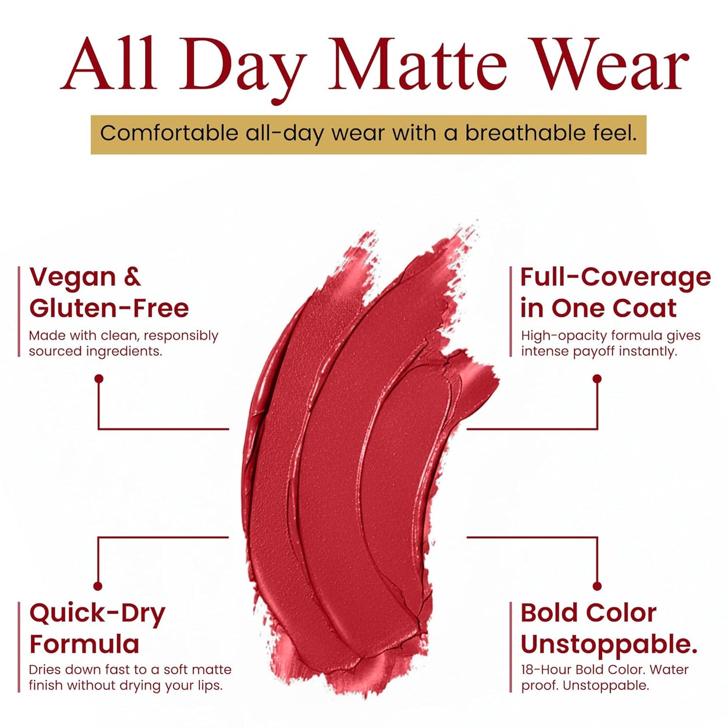 Matte Lipstick & Lip Liner Combo - All Day Wear Red Love Shade | Long-Lasting, Waterproof, Smudge-Proof Formula with Vitamin E & Shea Butter