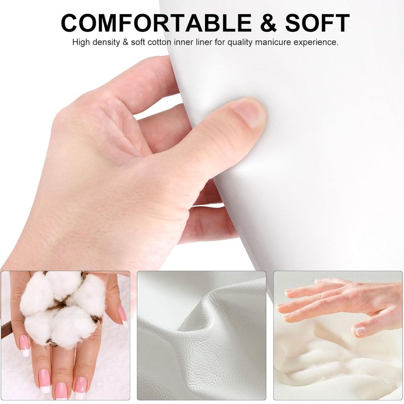 Nail Arm Rest - U-Shaped Cozy Leather Hand Rest for Nail Tech | Detachable Bracket (White)