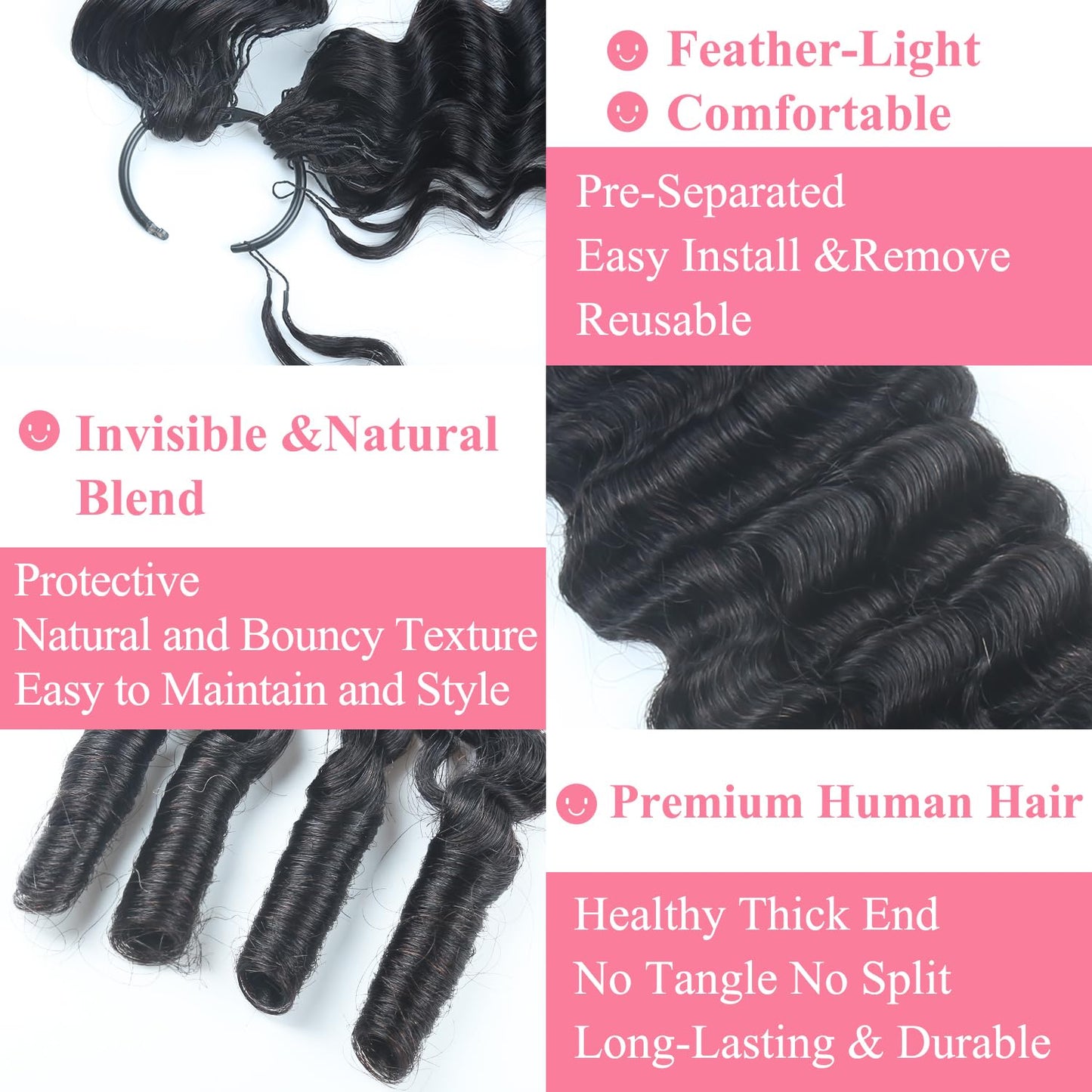 Burmese Curly Crochet Human Hair Bundles 20 Inch 60g 50 Strands Pre Separated Invisible Miracle Knots Feather Crochet Hair for Black Women Lightweight Reusable Feathered Crochet Human Hair Extensions