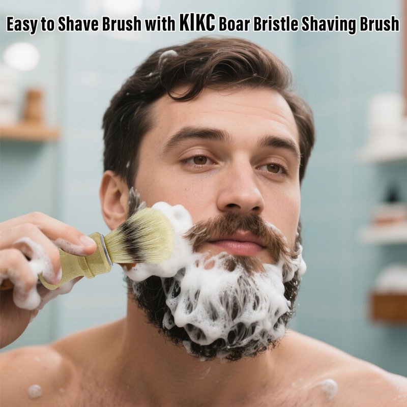 KIKC Hand Crafted Pure Boar Bristle Shaving Brush for Wet Shave, Comfortable Bamboo Handle, Shaving Brushes for Men,Soft Bristle, Best Gift for Bearded Man
