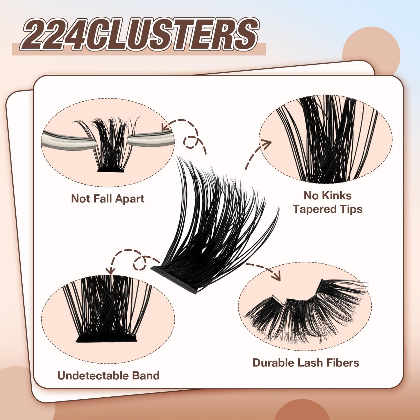 DIY Cluster Eyelash Extensions Kit - 224pcs Fluffy D Curl Lashes | 9-16mm, Bond & Seal, Tweezers Included