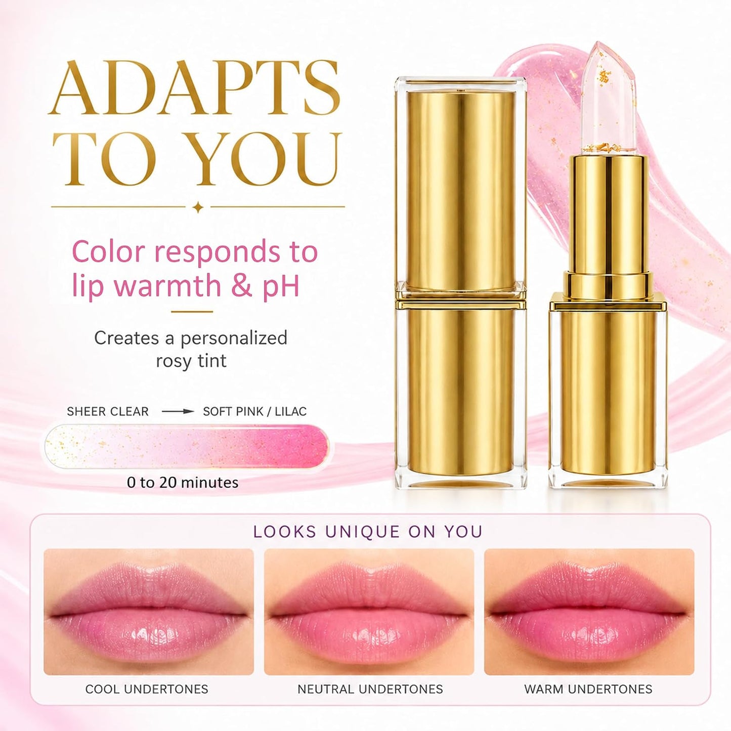 pH Color Changing Lipstick - 2 Pack pH Reactive Lip Tint with Glossy Finish | Personalized Pink Shade for Daily Makeup