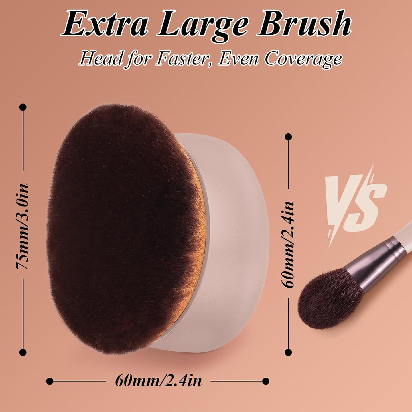Extra Large Self Tanner Kabuki Makeup Brush - Ultra Soft Vegan Bristles for Body Makeup | Khaki, Wet & Dry