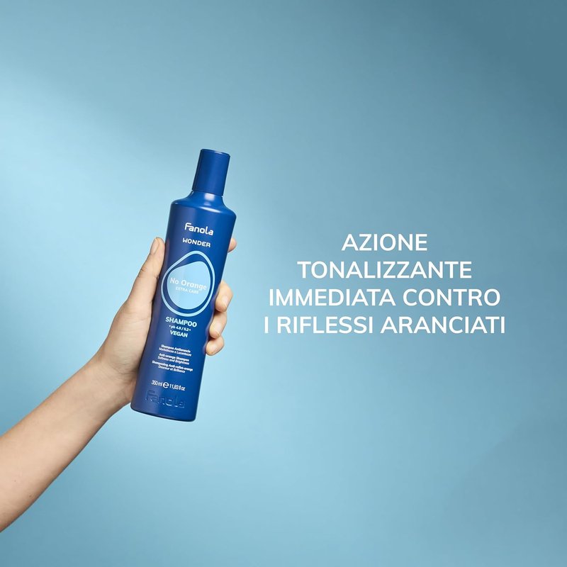 Fanola Wonder Blue Shampoo - Toning Shampoo for Brunettes | Neutralizes Orange & Brassy Tones - Vegan & Sulfate-Free (11.8 fl oz)
