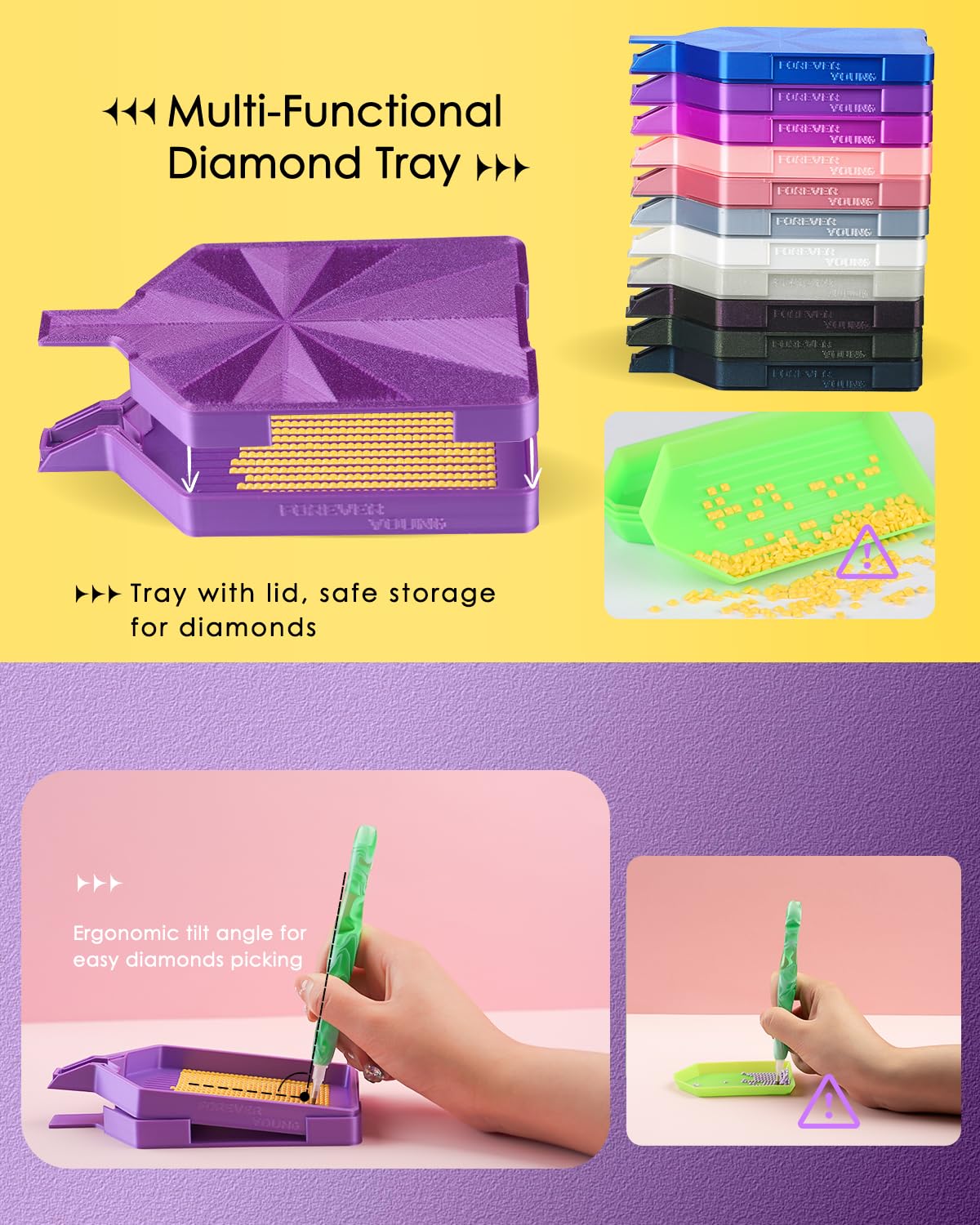 Silky Diamond Painting Tray with Lid, Diamond Painting Accessories, Diamond Art Tray with Prismatic Shine Lid, Diamond Art Accessories and Tools for 5D Diamond Painting Beads, Silky Rose