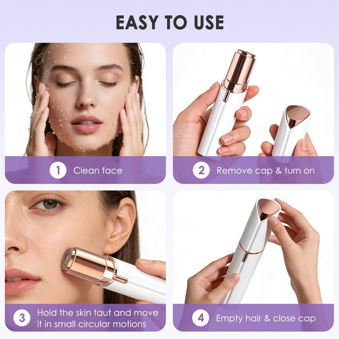 Facial Hair Removal for Women, Painless Electric Hair Remover for Face, Upper Lip, Chin & Peach Fuzz, USB Rechargeable Portable Shaver, White