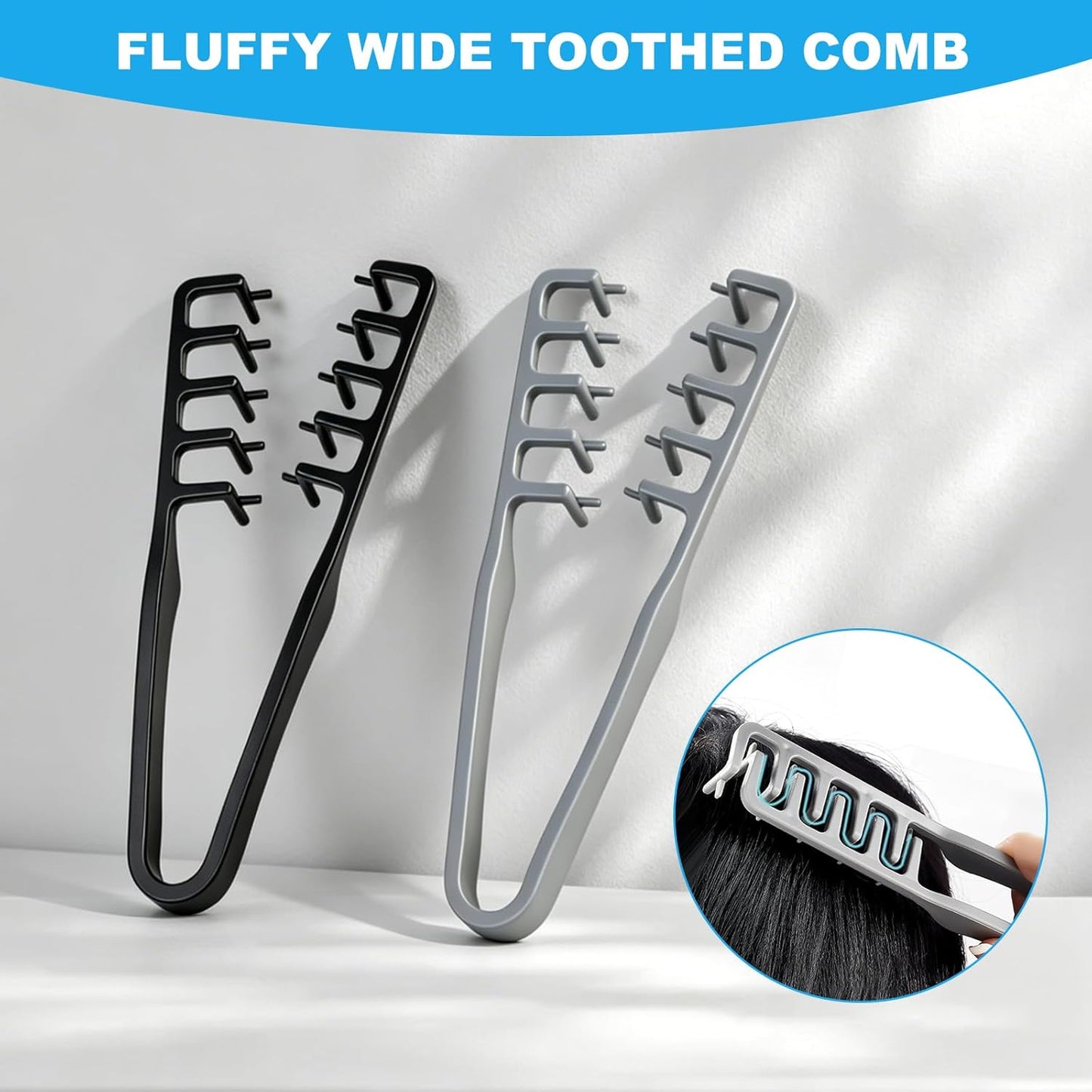 Volumizing Texture Comb Set - Wide-Toothed Hair Combs for Maximum Lift | Dual-Purpose ABS Plastic Tool (Grey & Black)