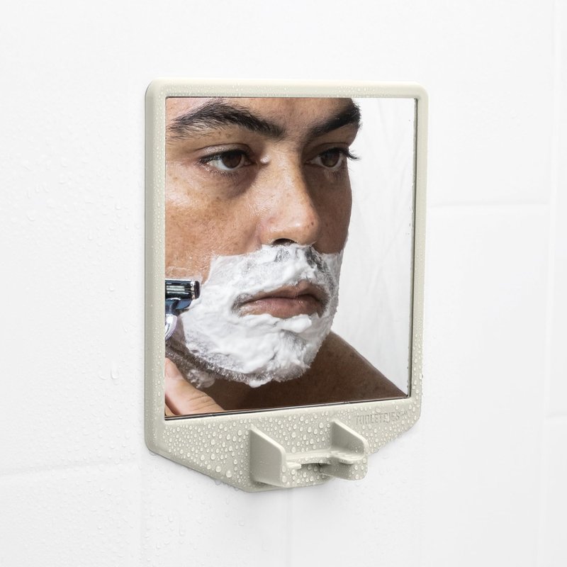 TOOLETRIES The Joseph Shower Mirror for Shaving - Silicone Razor Holder for Shower, Stlyish Bathroom Shower Accessory - Features Silicone-Grip, Removable & Reusable - Sand
