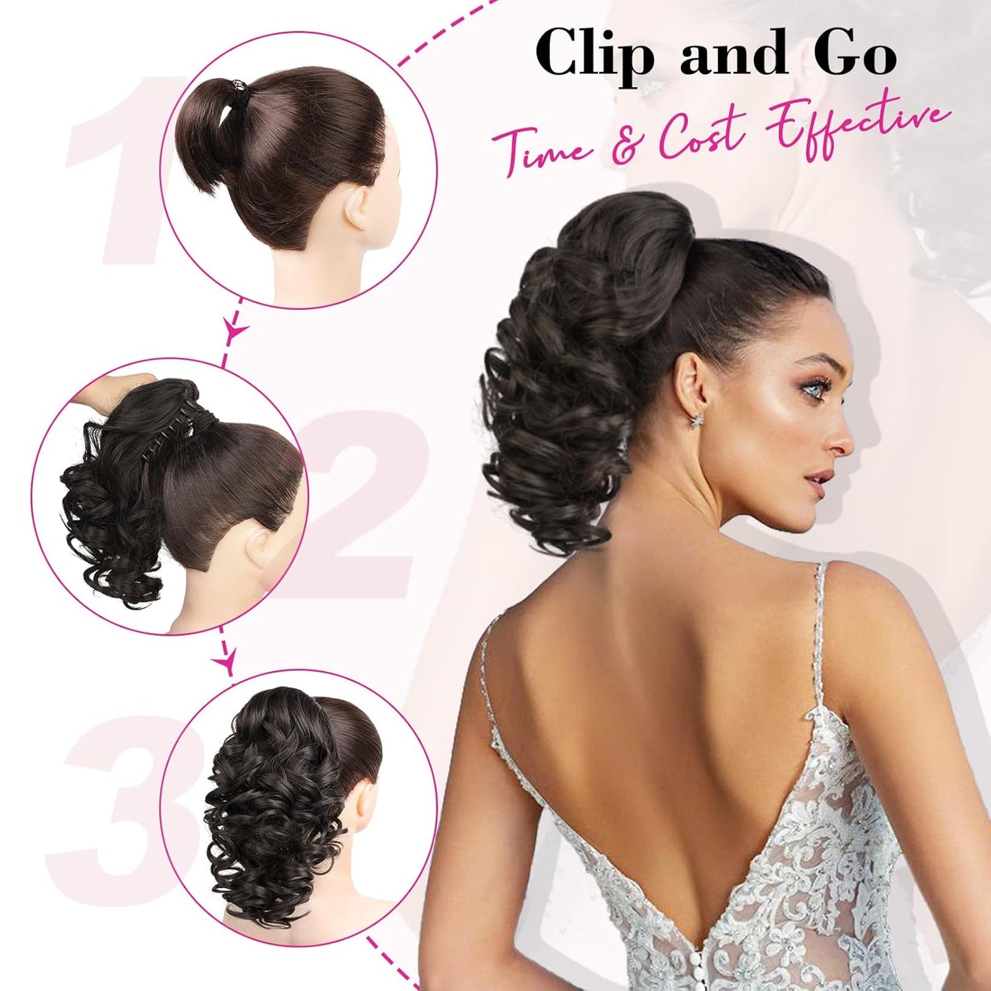 12-Inch Ponytail Extension - Classic Loose Curly Wavy Claw Clip Hairpiece for Women | Medium Blonde