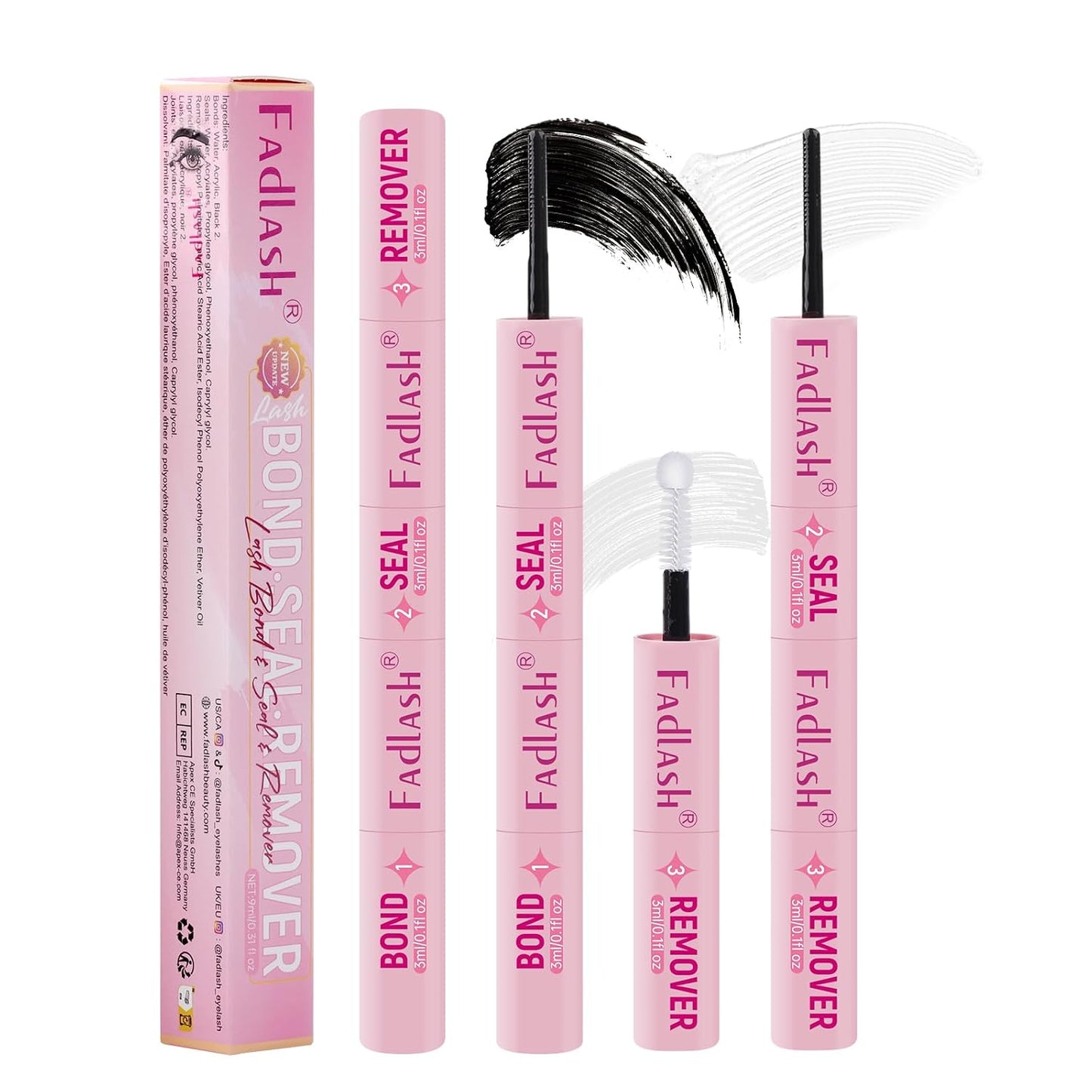 FADLASH 3 in 1 Lash Bond & Seal Remover Set - Gentle Formula for Cluster Lashes | 72-Hour Hold